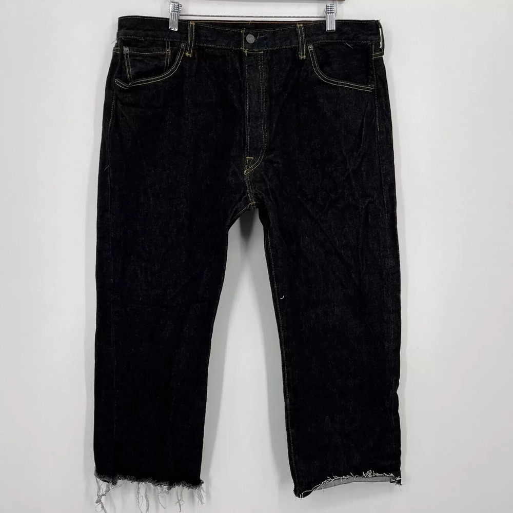 Levis 501 Mens Jeans Dark Wash Raw Hem Straight Leg Size 42 00501-0226